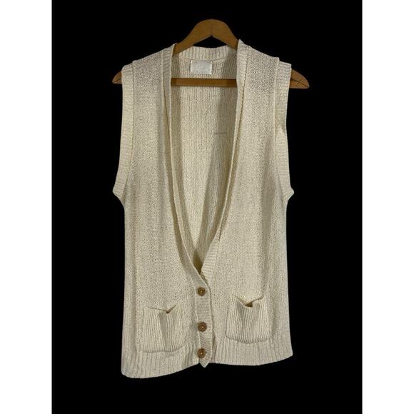 It's Pure Gould Sweaters - Its Pure Gould Sweater Vest Size Medium Ivory White Button Old Money Coastal VTG